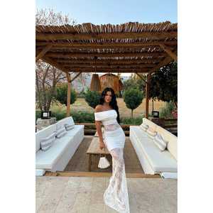 ชุดเดรสทรงบอลกาวน์ผ้าชีฟองโพลีเอสเตอร์สีขาว แต่งลูกไม้ สไตล์วินเทจหรูหรา คอสูง ทรงเอ็มไพร์  มีไซส์ XS ถึง XL - Product Image 4