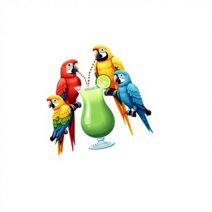 Sudaderas informales de punto para mujer con estampado de loros bebiendo cóctel tropical - Product Image 1