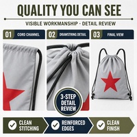 Sac à dos gris à cordon de serrage avec imprimé étoile rouge, sac décontracté pour le sport, les voyages, l'école, les cadeaux, logo personnalisé, vente en gros