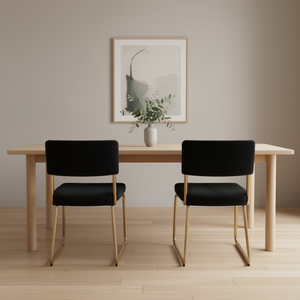 Chaises de salle à manger modernes en tissu velours côtelé noir avec base en métal doré, sans accoudoirs, ensemble de 2 chaises de cuisine - Product Image 2