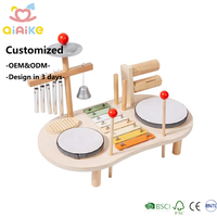Montessori Musical Instruments Activity Table Wooden Music Station Early Educational Percussion Toy with Xylophone Drums Cymbal