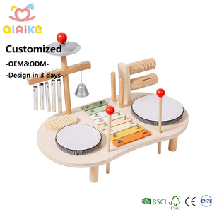 Table d'activités musicales Montessori en <span class=keywords><strong>bois</strong></span>, station musicale éducative précoce avec xylophone, tambours et cymbales - Product Image 1