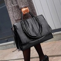 Sac fourre-tout de luxe en cuir gaufré python avec poignée chaîne, grande capacité, sacoche de travail pour femme