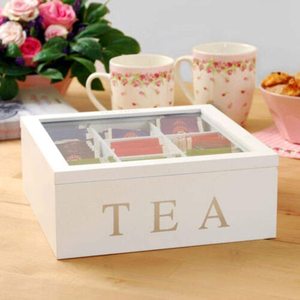 <b>Tea</b> Storage <b>Box</b> With Compartmentalized Design For Desktop Use Rectangle Shape Engraved <b>Tea</b> Label - Product Image 3