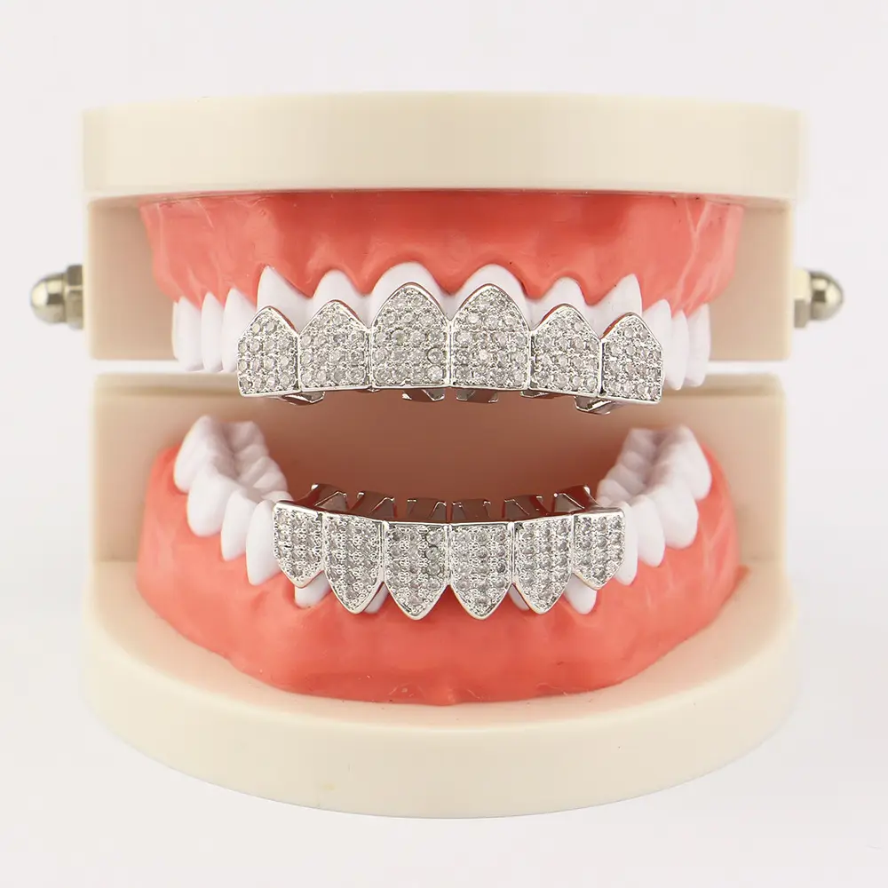 Hiphop Top & Bottom Tanden Grills Set Micro Pave Volledige Cz Tanden Grillz Mannen Rapper Vergulde Grillz Voor Tanden