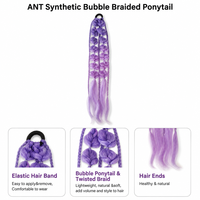 Extension de cheveux tressée en queue de cheval, 24 pouces, bicolore violet, en fibre haute température, avec bande élastique, tresse torsadée