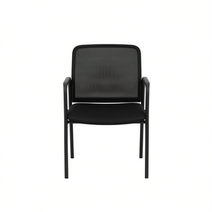 Silla de oficina de malla negra con estructura metálica y diseño ergonómico para salas de espera - Product Image 1