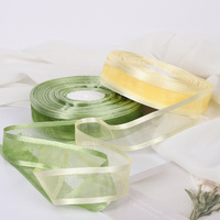 Cinta de Organza Transparente Hanfan de 2.5cm de Ancho con Borde de Gasa de Nieve, Cinta de Poliéster Sólido con Diseño de Flores en Relieve para Lazos y Bolsos