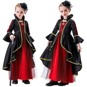 Disfraz de bruja de Halloween para niños, vestido de satén de manga larga para niñas, traje de fiesta de cosplay para juegos de rol - Product Image 1
