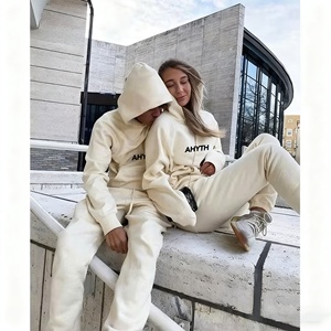 Ensemble de survêtement deux pièces en molleton technique ajusté avec logo personnalisé <span class=keywords><strong>MGOO</strong></span>, sweat-shirts boyfriend, vêtements de sport de gym, sweat-shirts à capuche pour petite amie, ensemble de jogging - Product Image 2