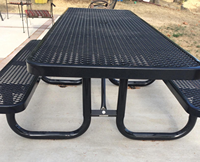 Table de Pique-nique Commerciale en Métal de 6 ou 8 Pieds de Long avec Banc, Table de Salle à Manger Extérieure en Acier Maillé pour Patio et Camping