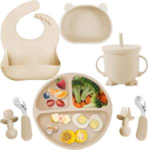 Nouvel ensemble de vaisselle en silicone sans BPA pour bébé, assiette, bol et tasse à ventouse pour enfants et tout-petits - Product Image 1