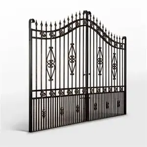 Gate Designs Moderne schmiede eiserne Tore Automatische Fernbedienung Schmiedeeisen Metall tor Benutzer definierte schwarz verzinkte beschichtete Tore