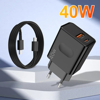 Chargeur rapide double port PD 40W USB-A USB-C avec câble de données Type-C, prise EU/US/AU/UK, prix d'usine, adaptateur secteur pour téléphone portable