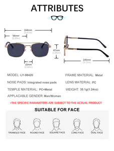 <span class=keywords><strong>Lunettes</strong></span> de soleil carrées rétro Partagas en métal avec charnière à ressort, double pont, protection UV400, personnalisables avec logo, pour hommes – Vente en gros - Product Image 6