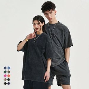 T-shirt en coton noir uni de haute qualité, style streetwear, délavé à l'acide, impression sérigraphique, coupe oversize pour hommes - Product Image 2