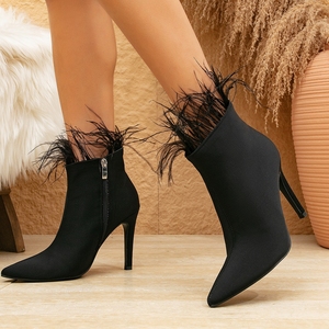 Stivaletti autunnali a punta per donna, eleganti ed eleganti stivali alla moda autunnali con cerniere laterali in piuma - Product Image 3