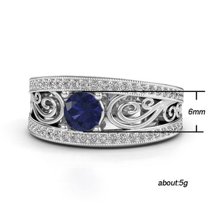 Elegante Anello Traforato con Zircone Blu per Donna, Gioiello da Cerimonia - Product Image 5