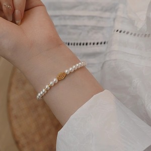 S925 Natural Pearl <b>Bracelet</b> for Women Hollowed Peace & Wishful Design with Minority National Style Elegant Bangles - Product Image 2