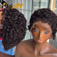 Perruque Courte Pixie en Gros, Perruque Frontale HD en Dentelle, Cheveux Humains Bouclés avec Baby Hair, Perruque Courte Sans Colle en Cheveux Naturels Vietnamiens
