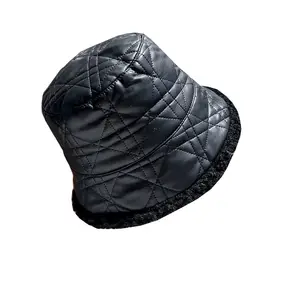Chanbol personalizado negro Pu cuero cubo sombreros para mujeres gran cabeza cintura versátil invierno cubo sombreros