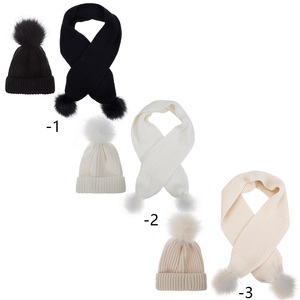Super suave Beige negro invierno punto sombreros bufanda conjunto cálido INS color turbante bola oreja proteger gorro bebé niños niñas otoño - Product Image 2