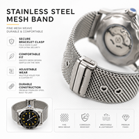 Montres mécaniques pour hommes de 42 mm, luxe et mode, fond transparent, acier inoxydable, ronde, étanche 3 bars, verre saphir, aiguilles
