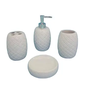 Conjunto de acessórios de banheiro de cerâmica personalizado com 4 dispensadores de sabão e suporte para escova de dentes, copo para saboneteira