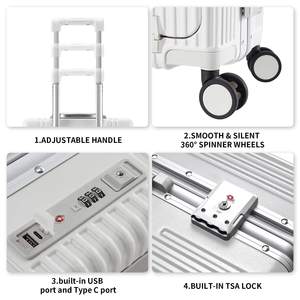 Valise de luxe de 24 pouces avec cadre en aluminium, port de charge USB, porte-gobelet avec serrure TSA, compartiment à bagages - Product Image 2
