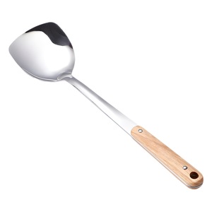 Juego de utensilios de cocina de acero inoxidable, espátula con mango de madera de 2 clavijas, espátula ranurada, cuchara para sopa, colador grande - Product Image 5