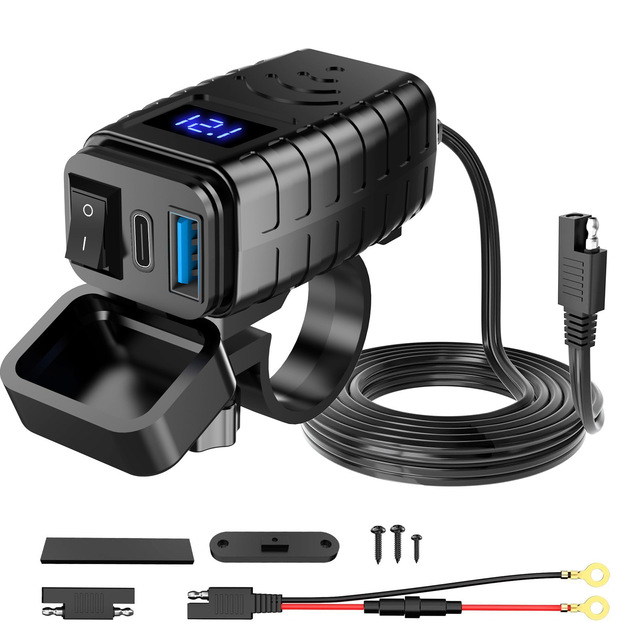 Motorcycle USB Power Supply Dual USB Charger QC + PD3.0 Charger Phone Fast Charging Waterproof