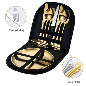 Ensemble de couverts portables pour le <span class=keywords><strong>camping</strong></span> en plein air, le pique-nique, le barbecue, le steak, couteau, fourchette, cuillère, assiette en acier inoxydable - Product Image 3