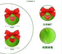 Boule de Noël verte moelleuse, ornement suspendu, accessoire elfe vert fluorescent, nœud en peluche, pompon en fausse fourrure de lapin, décoration d'arbre