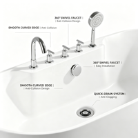 Baignoire et douche autoportantes pour 2 personnes, baignoire à remous en acrylique, spa de massage profond avec jets