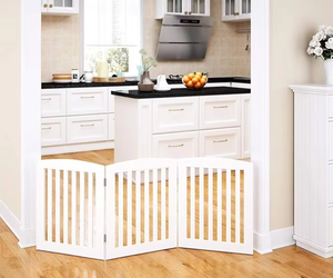 24 "alto 3 pannelli bianco in legno Freestanding pieghevole porta per cani Extra ampio box con scale e porta - Product Image 3