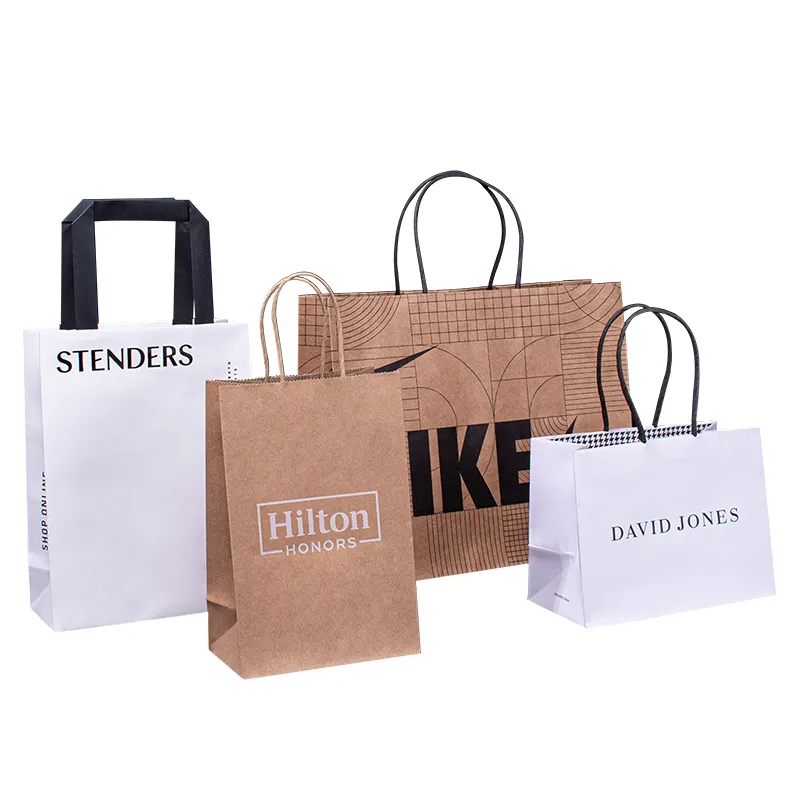 Custom print Logo Graphic Eco-Friendly Carrier Retail Food Shopping Gift Kraft Paper Bags with Your Own Logo