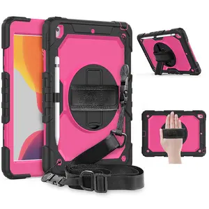 For New IPad 10.2 Inch 2019/2020/2021 9th Generation Shoulder Strap Cover With Rotate Kickstand And Screen Protector