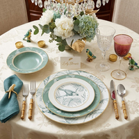 Service de table en céramique de luxe vert menthe avec bordure dorée, motif perroquet, assiettes en porcelaine fine personnalisées, tasses à thé et café, soucoupes, ensemble de vaisselle