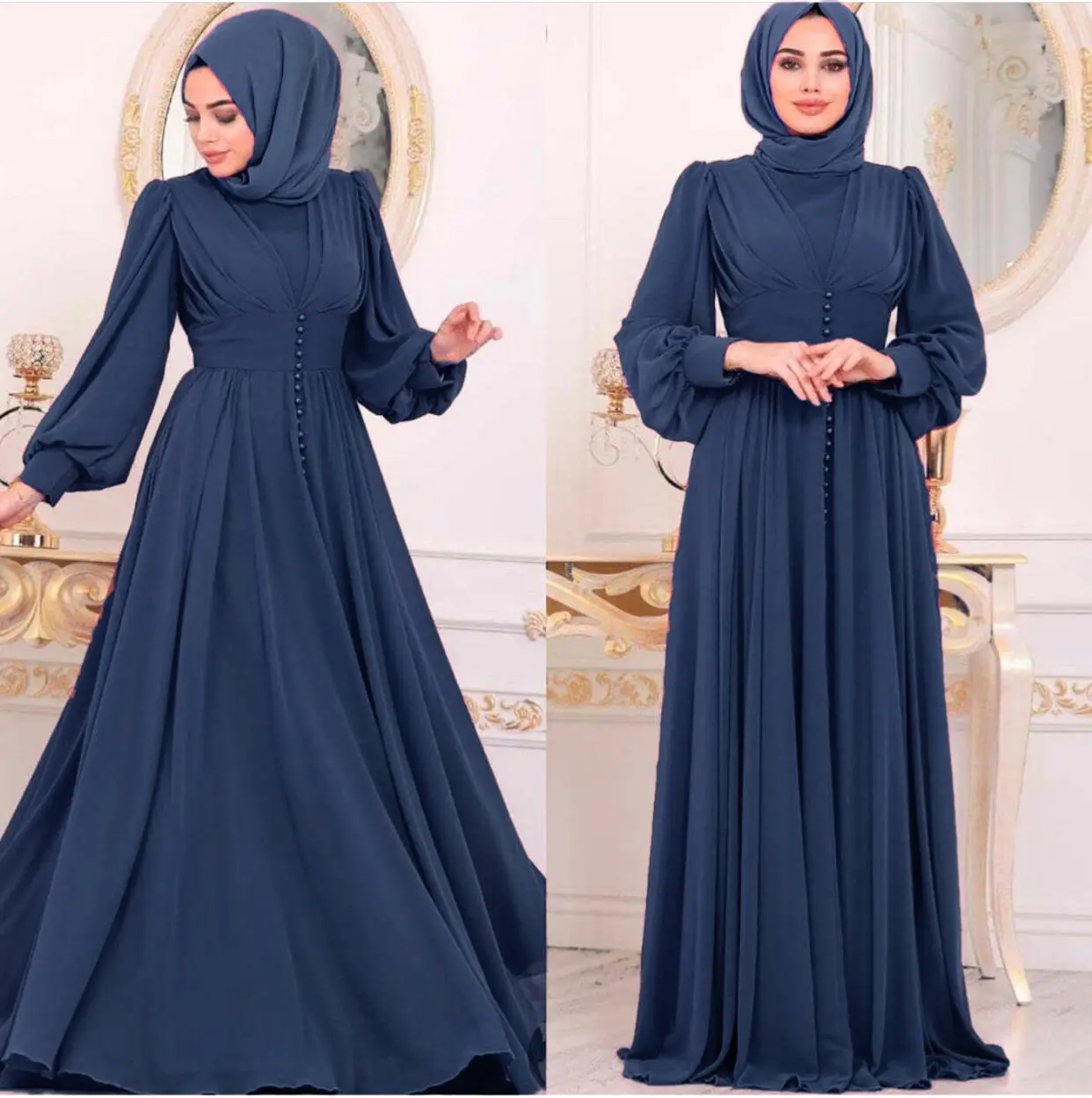 Pemasok kustom 2024 Abaya gaun wanita Muslim gaun Turki desain terbaru panjang lipit wanita Muslim Dubai dari pakaian Islami gaun maxi wanita muslim