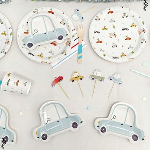 DAMAI - Vajilla Desechable con Temática de Autos para Fiestas de Cumpleaños Infantiles, Platos, Servilletas, Vasos y Pancarta de Papel - Product Image 1