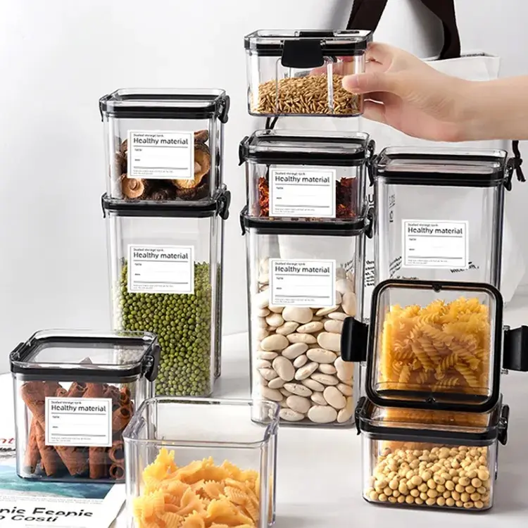 Dispensador hermético de alimentos HUASU, cereal seco, plástico, arroz, despensa, cajas de almacenamiento de cocina y cubos, contenedor de almacenamiento