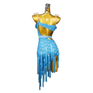Abito da competizione di danza latina 2026 29L blu lago in seta/cotone professionale per donne adulte per esami artistici - Product Image 1