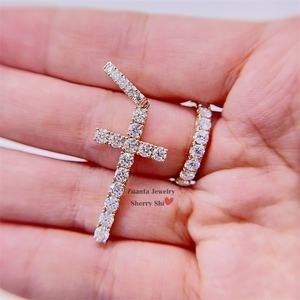 Siap kirim Gra bersertifikat <span class=keywords><strong>10k</strong></span> emas padat kuning emas putih emas Moissanite liontin silang 3mm - Product Image 4