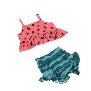 Última Novedad en Oferta: Conjunto de Ropa para Bebés Niñas con Estampado de Sandía y Leopardo, Shorts y Camiseta - Product Image 1