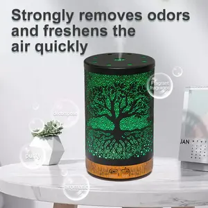 Pohon Seni Besi ultrasonik langsung pabrik Aroma minyak esensial Aroma pelembab penyebar Aroma aromaterapi dengan 7 lampu warna-warni