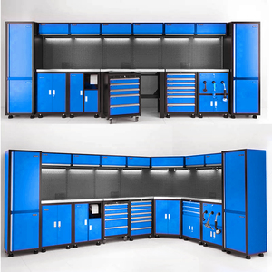 Armoires à outils modulaires modernes en acier, système d'armoires de garage robustes à fixation murale en métal, avec établi de rangement pour garage - Product Image 2