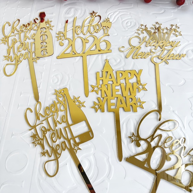 Wholesale 2026 Hello Acrylic Cake Topper Cheers Happy New Year Christmas Decoration