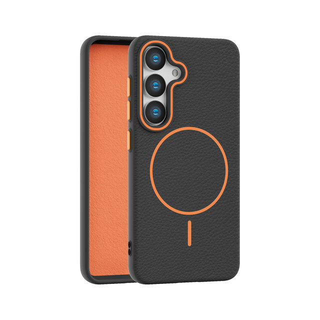 Wholesale Luxury Litchi Texture Color-block Designed Magnetic Wireless Charge Anti-Fingerprint Mobile Phone Case for S24