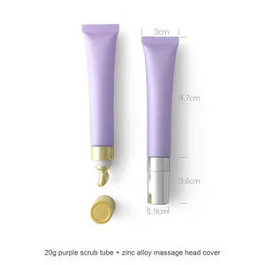 Tube cosmétique mat givré violet 20G avec tête en céramique en alliage de zinc Pompe de presse à vide en plastique pour rouge à lèvres et faux cils - Product Image 2