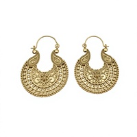 Boucles d'oreilles créoles ethniques unies, dorées, style bohème, faites à la main, en argent antique indien sculpté